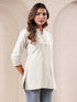 Janasya Women's Off White Cotton Solid A-line Top
